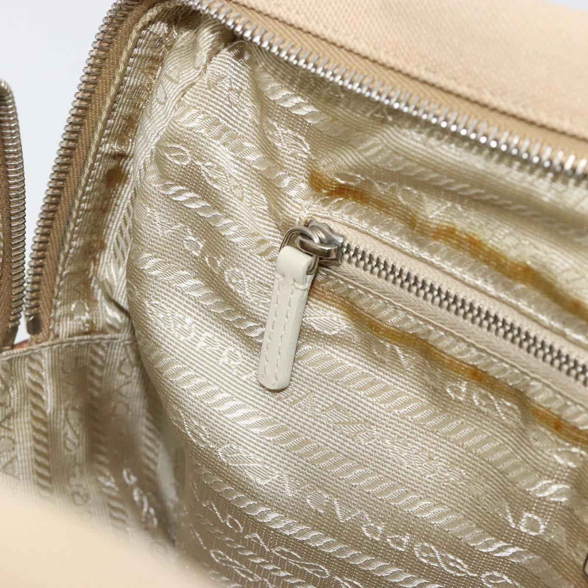 PRADA Hand Bag Canvas Beige Silver Auth 185265
