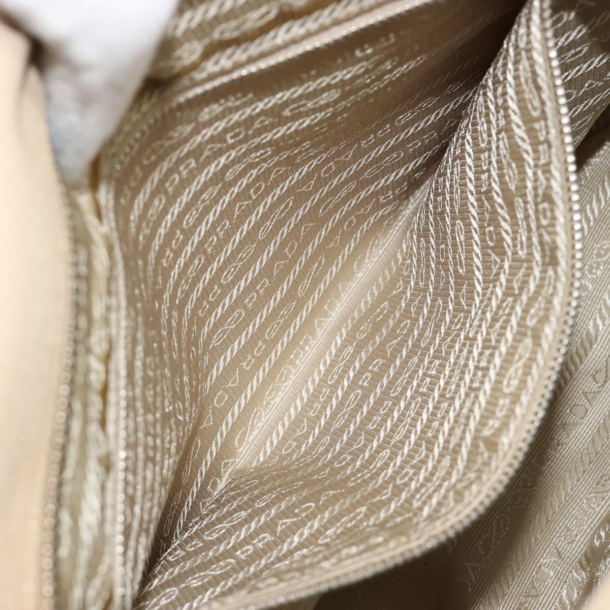 PRADA Hand Bag Canvas Beige Silver Auth 185265