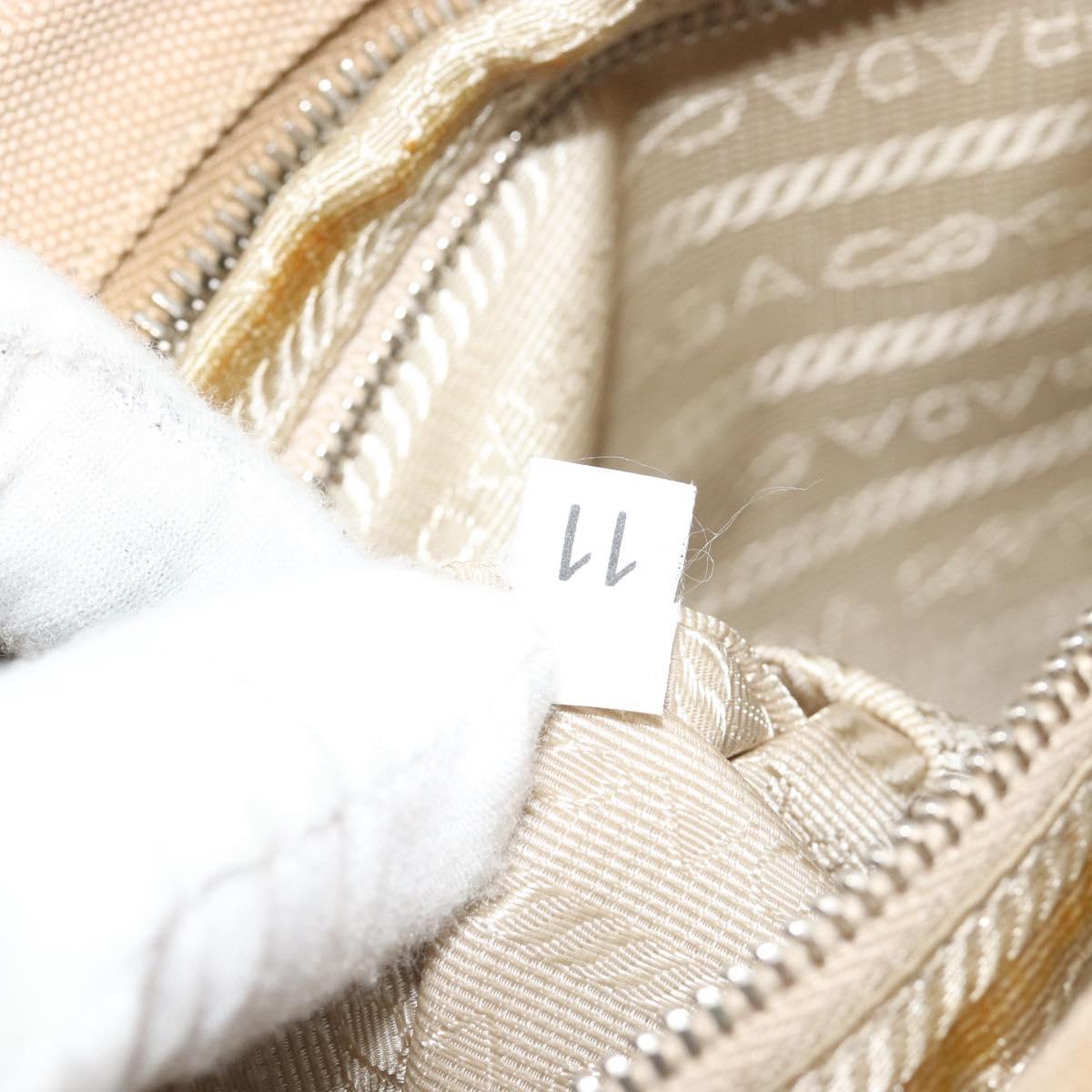PRADA Hand Bag Canvas Beige Silver Auth 185265