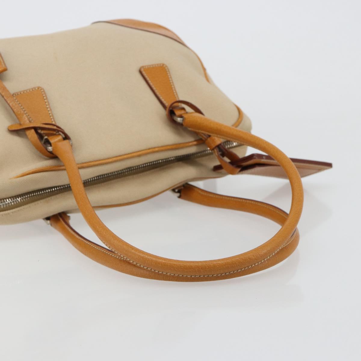 PRADA Hand Bag Canvas Beige Silver Auth 185265