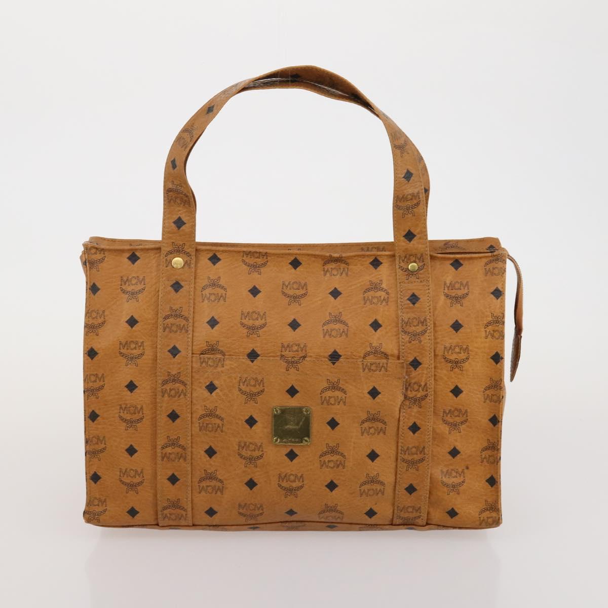 MCM Vicetos Logogram Tote Bag PVC Leather 2 Set Brown Gold Auth 185266