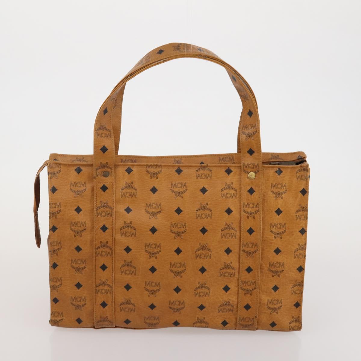 MCM Vicetos Logogram Tote Bag PVC Leather 2 Set Brown Gold Auth 185266