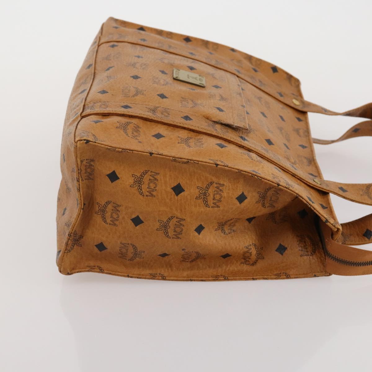 MCM Vicetos Logogram Tote Bag PVC Leather 2 Set Brown Gold Auth 185266
