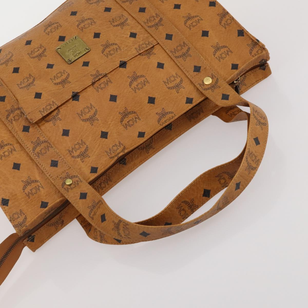 MCM Vicetos Logogram Tote Bag PVC Leather 2 Set Brown Gold Auth 185266