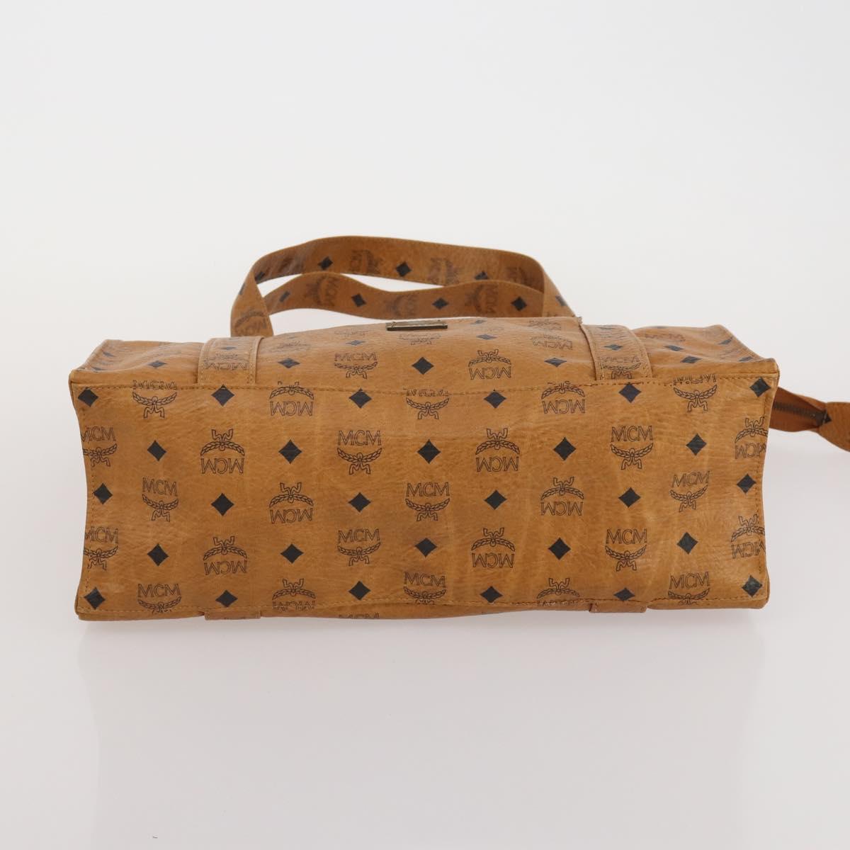 MCM Vicetos Logogram Tote Bag PVC Leather 2 Set Brown Gold Auth 185266