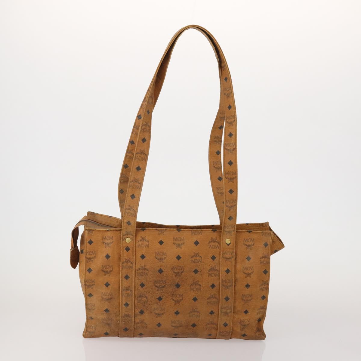 MCM Vicetos Logogram Tote Bag PVC Leather 2 Set Brown Gold Auth 185266