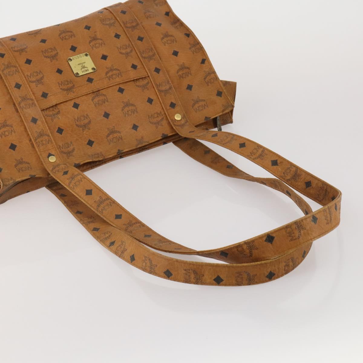 MCM Vicetos Logogram Tote Bag PVC Leather 2 Set Brown Gold Auth 185266
