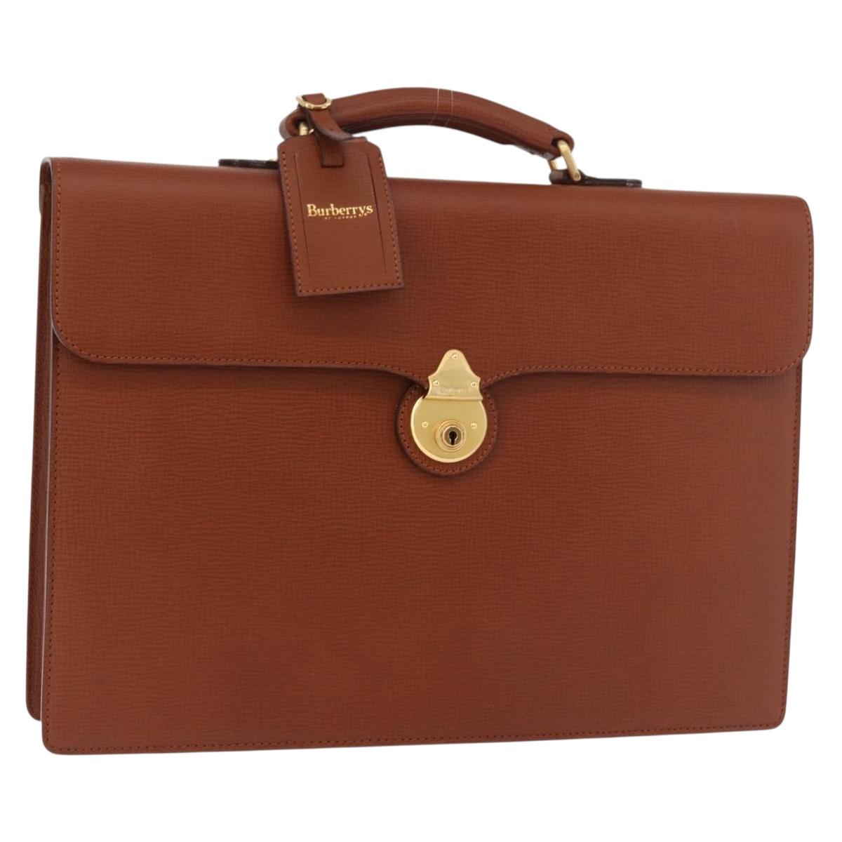 Burberrys Business Bag Leather Brown Gold Auth 185267