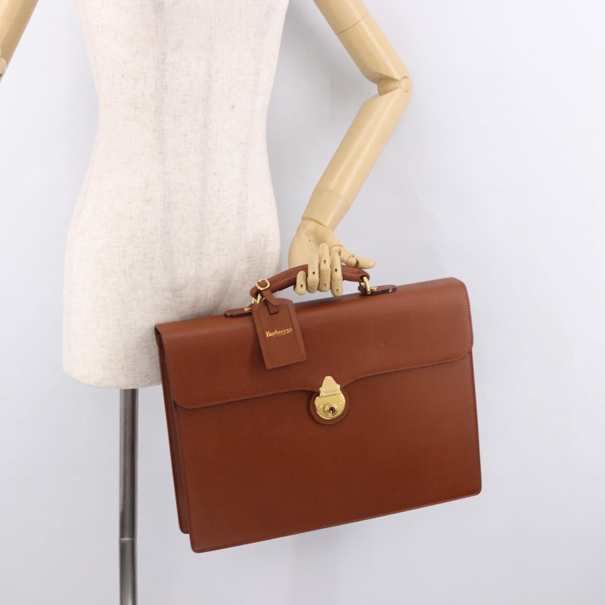 Burberrys Business Bag Leather Brown Gold Auth 185267