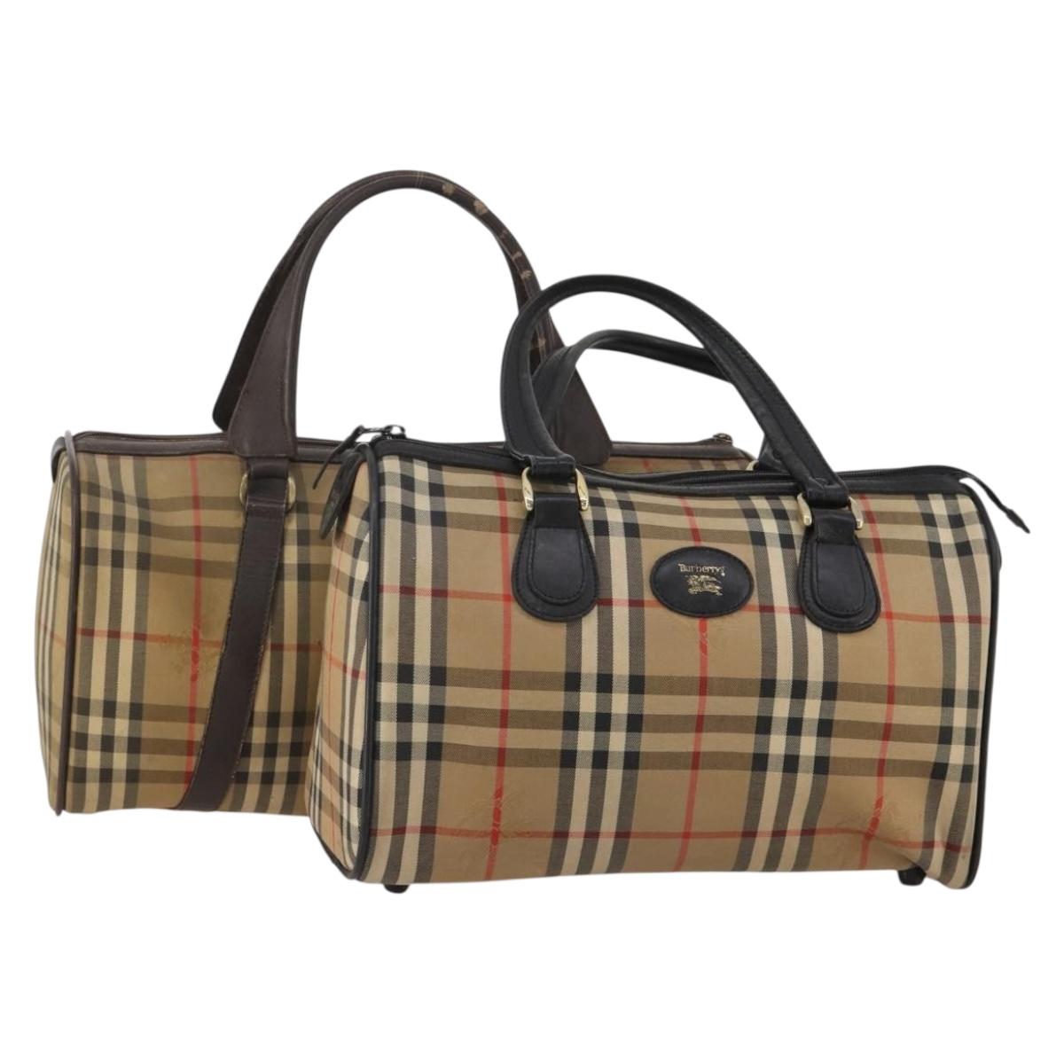Burberrys Nova Check Boston Bag Canvas 2 Set Black Auth 185269