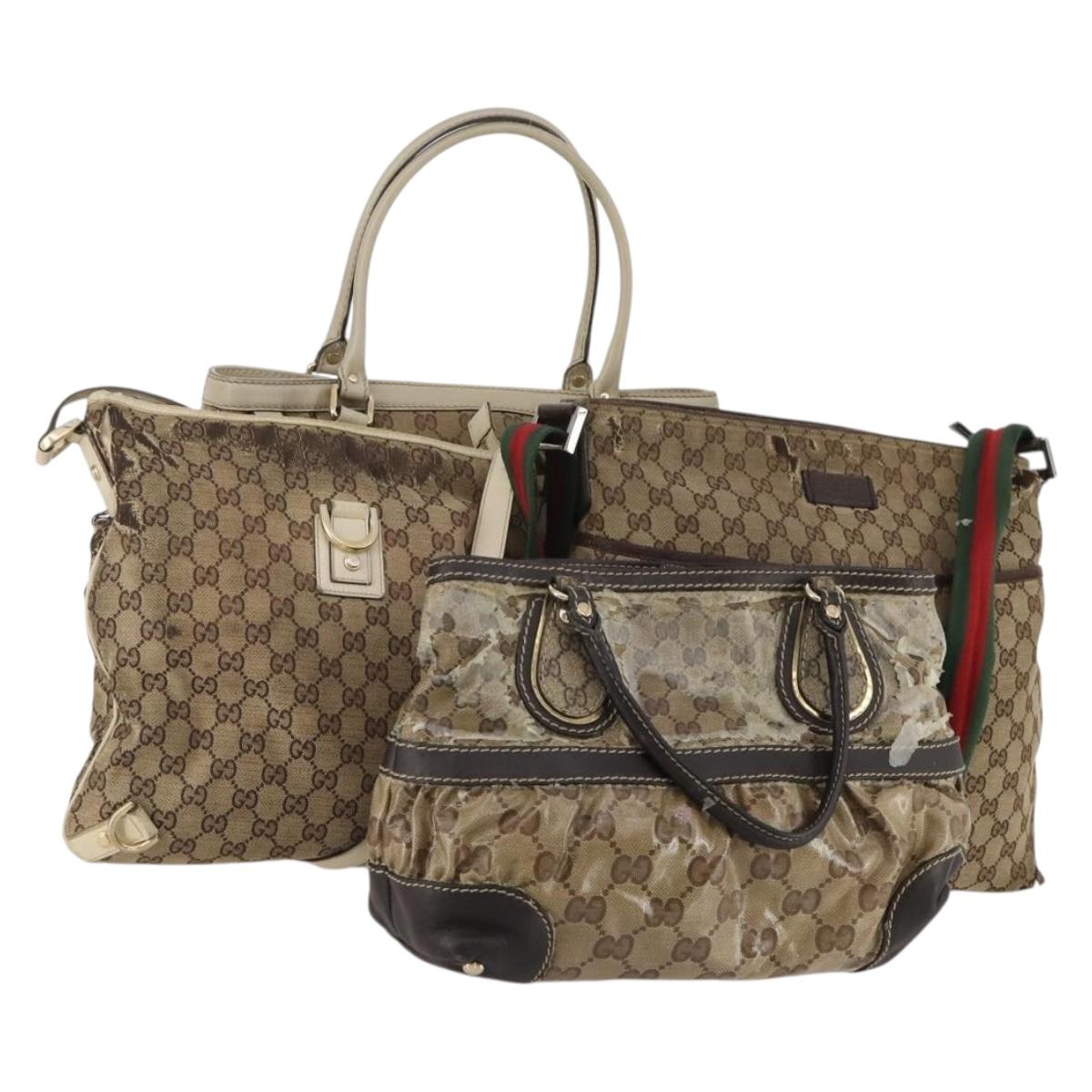 GUCCI GG Canvas GG Crystal Web Sherry Line Bag Coated Canvas 4 Set Auth 185272