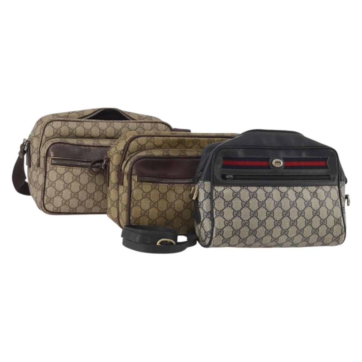 GUCCI GG Supreme Sherry Line Shoulder Bag PVC 3 Set Navy Beige Auth 185273