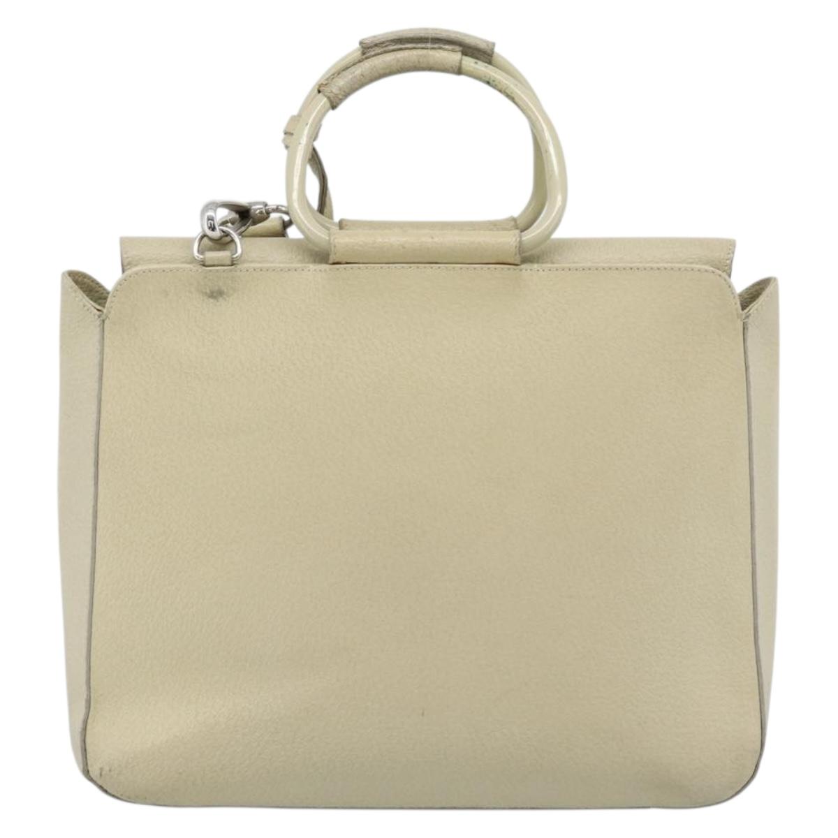 GUCCI Hand Bag Leather 2way White Silver 000 2058 0307 5 Auth 185278