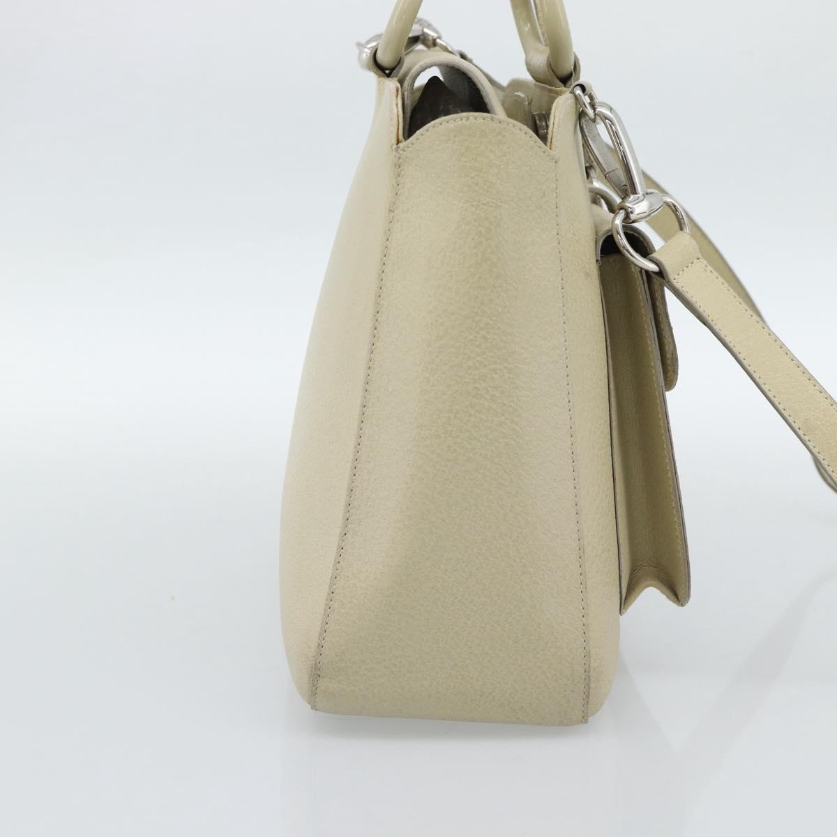 GUCCI Hand Bag Leather 2way White Silver 000 2058 0307 5 Auth 185278