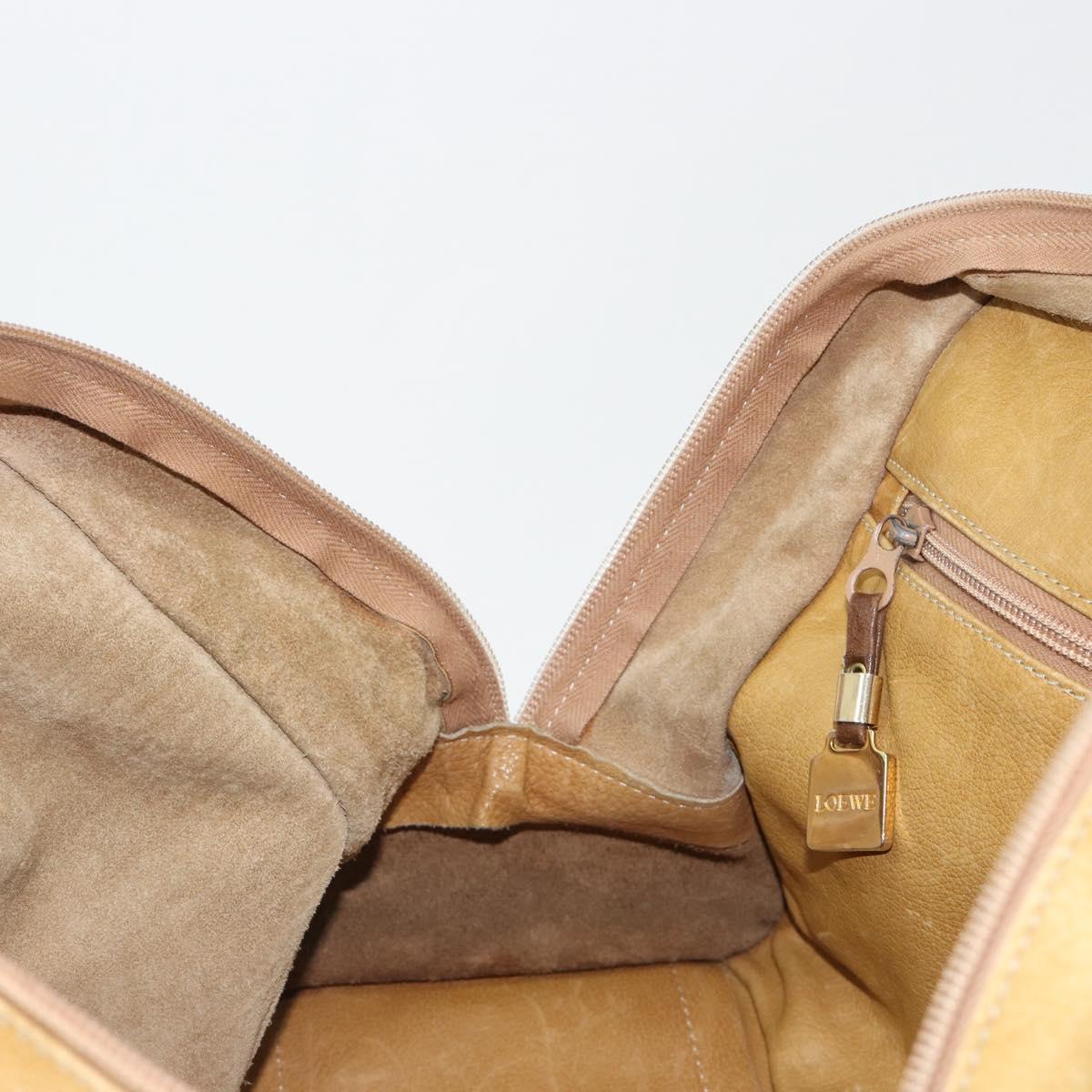 LOEWE Anagram Amazonas Hand Bag Leather Beige Gold Auth 185279