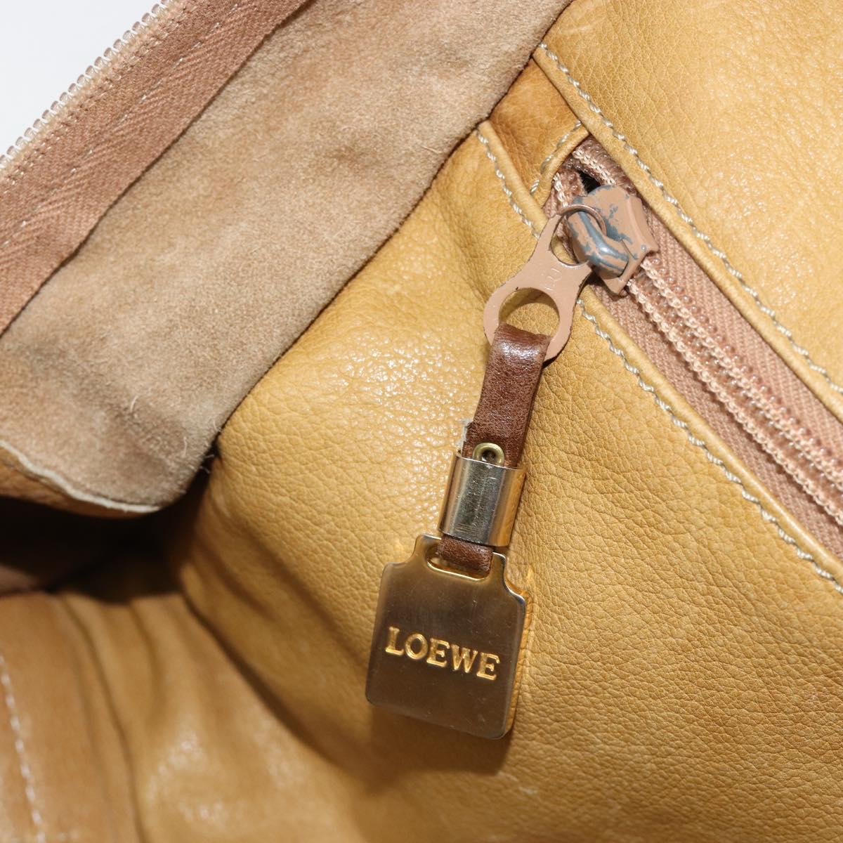 LOEWE Anagram Amazonas Hand Bag Leather Beige Gold Auth 185279