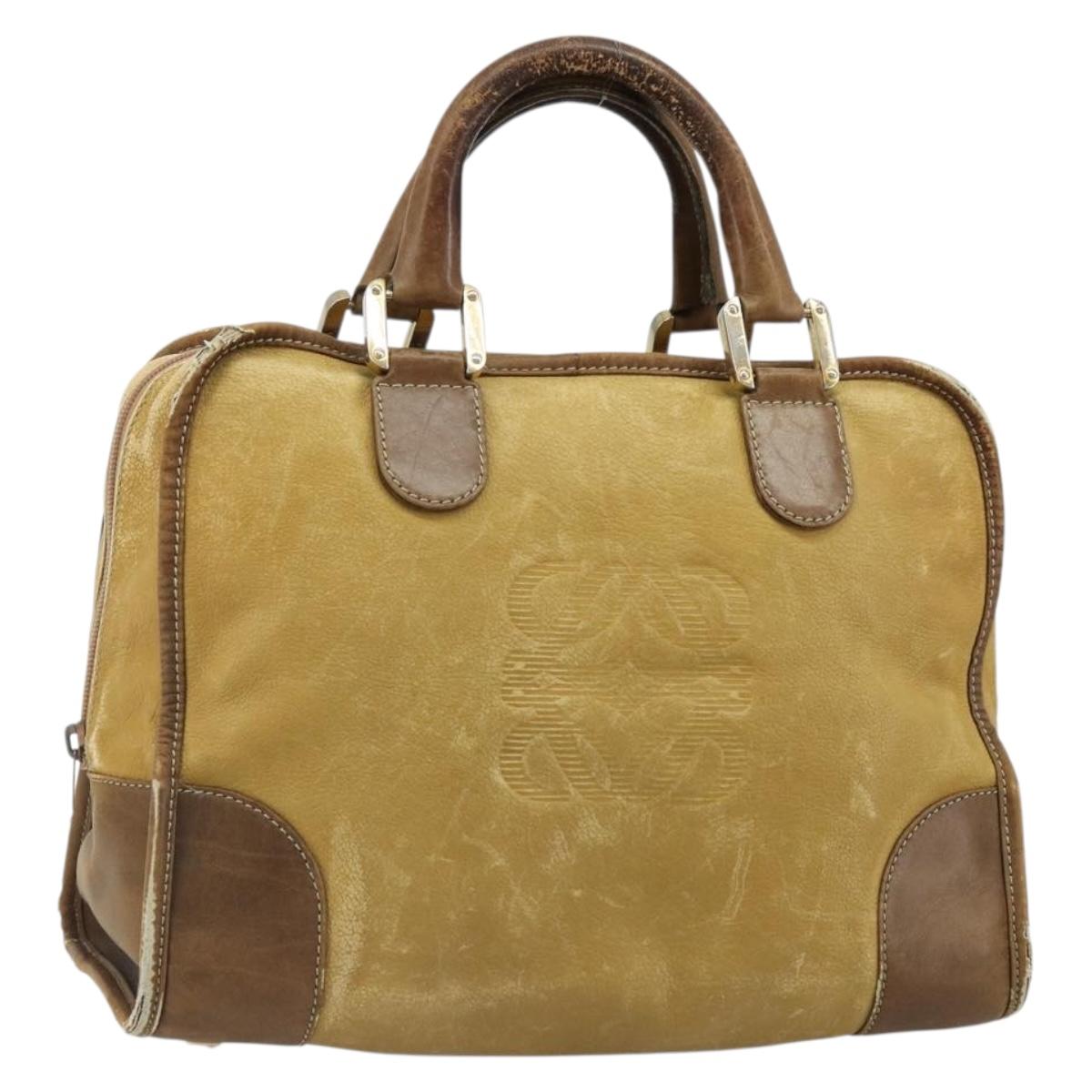 LOEWE Anagram Amazonas Hand Bag Leather Beige Gold Auth 185279