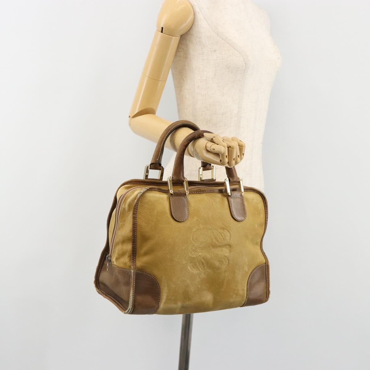 LOEWE Anagram Amazonas Hand Bag Leather Beige Gold Auth 185279