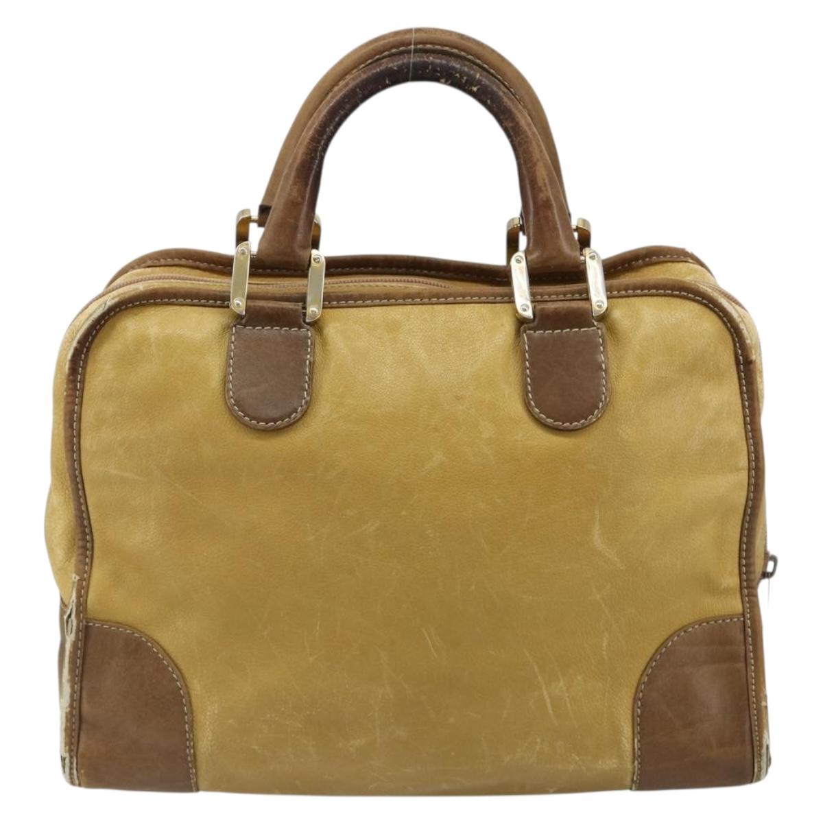 LOEWE Anagram Amazonas Hand Bag Leather Beige Gold Auth 185279