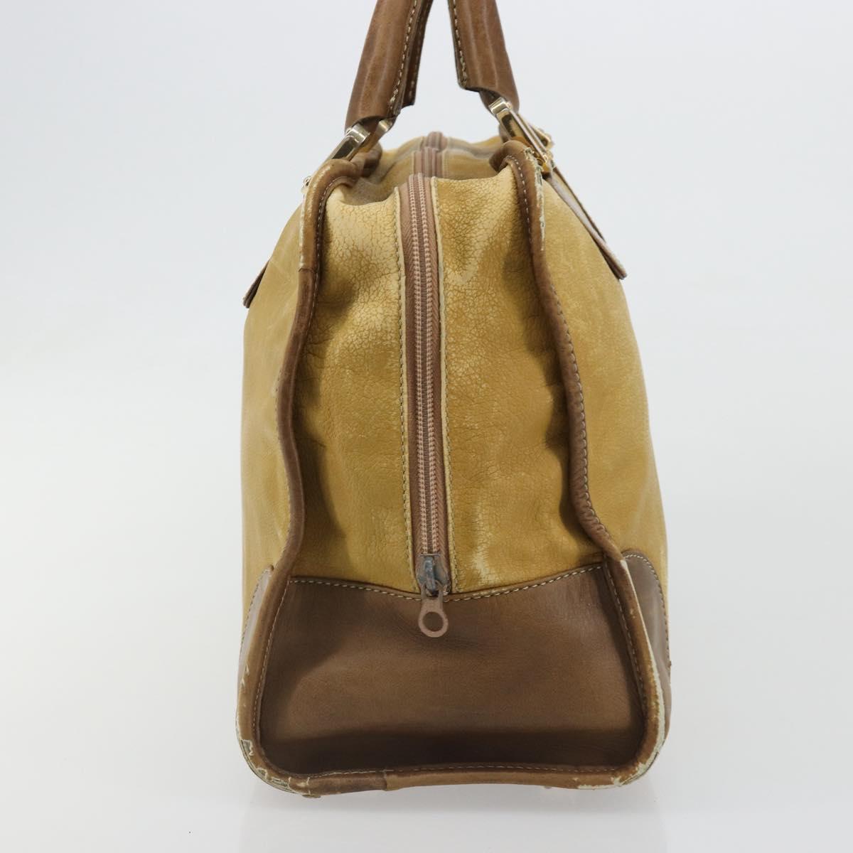 LOEWE Anagram Amazonas Hand Bag Leather Beige Gold Auth 185279