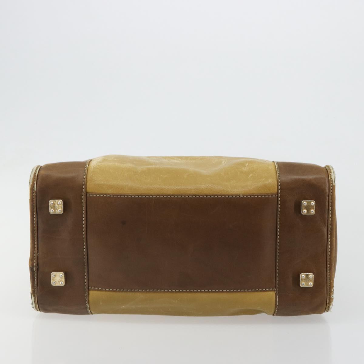LOEWE Anagram Amazonas Hand Bag Leather Beige Gold Auth 185279