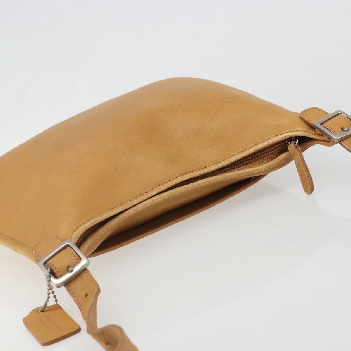 Coach Shoulder Bag Leather Brown Silver Auth 185288