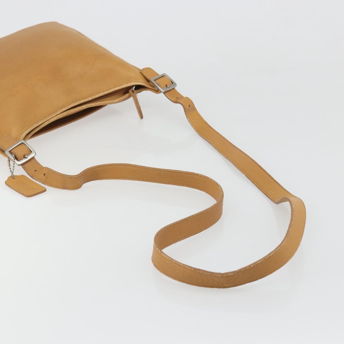 Coach Shoulder Bag Leather Brown Silver Auth 185288