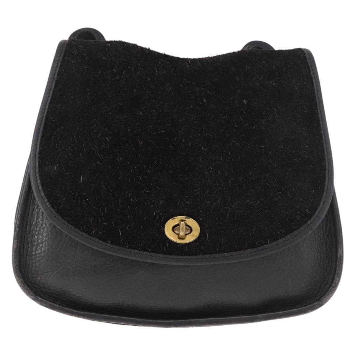 Coach Shoulder Bag Suede Black Gold Auth 185289