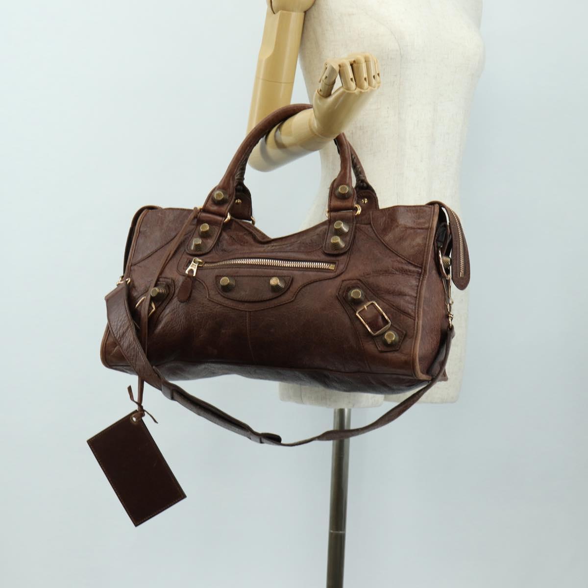 BALENCIAGA The Giant Part-Time Bag Leather 2way Brown Gold 173082 Auth 185300SM