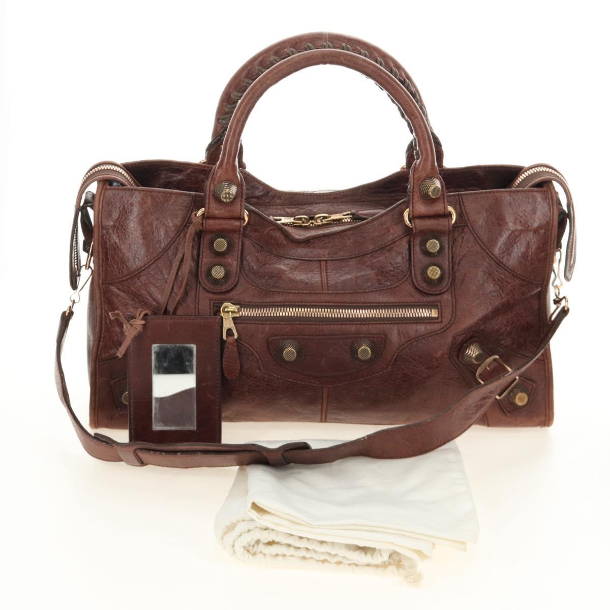 BALENCIAGA The Giant Part-Time Bag Leather 2way Brown Gold 173082 Auth 185300SM