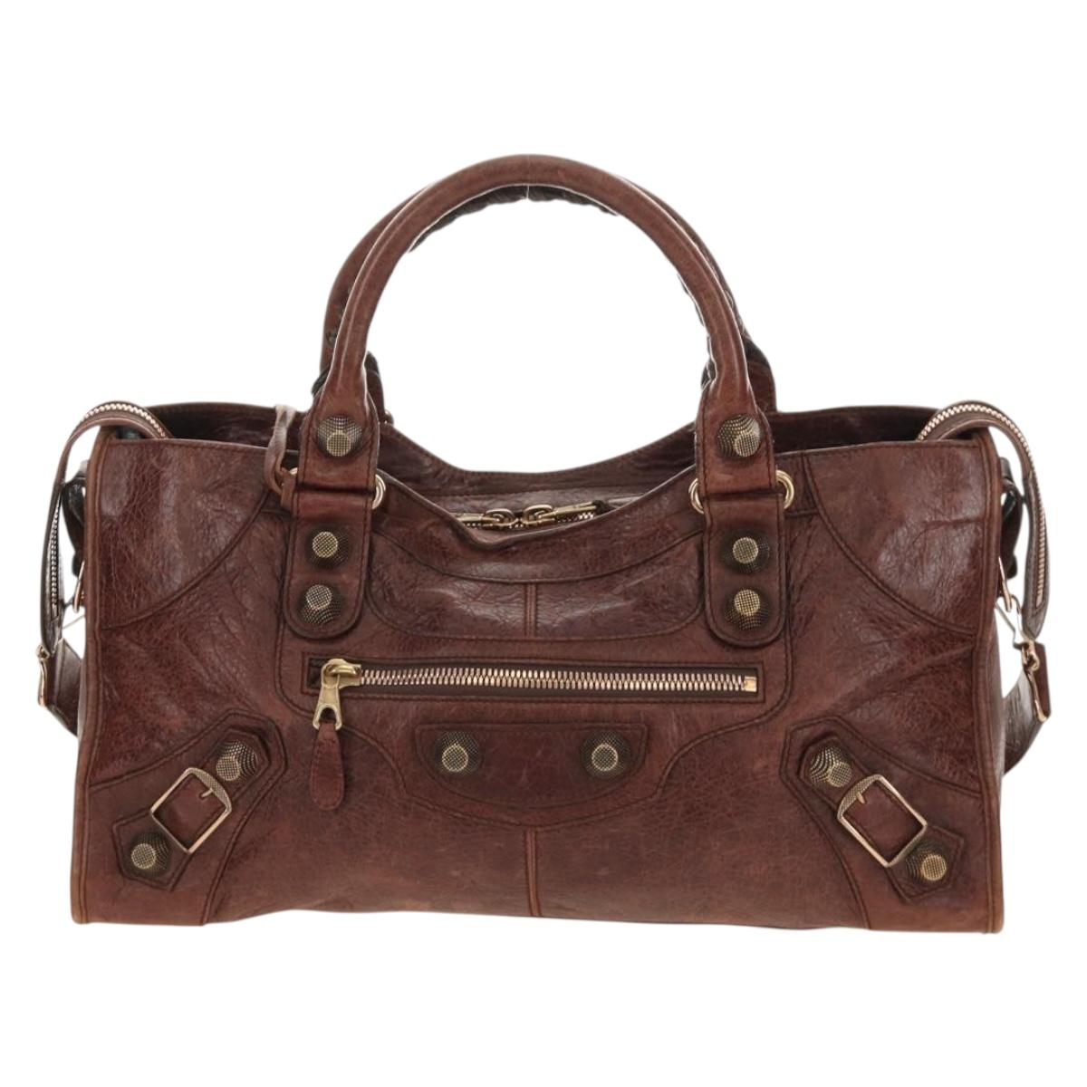 BALENCIAGA The Giant Part-Time Bag Leather 2way Brown Gold 173082 Auth 185300SM
