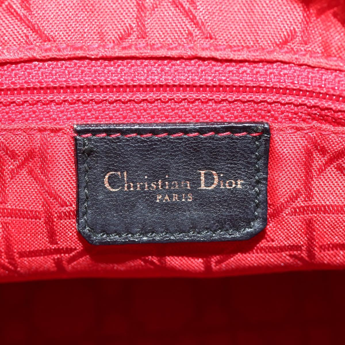 Christian Dior Canage Lady Dior Hand Bag Lamb Skin Black Gold Auth 185302M