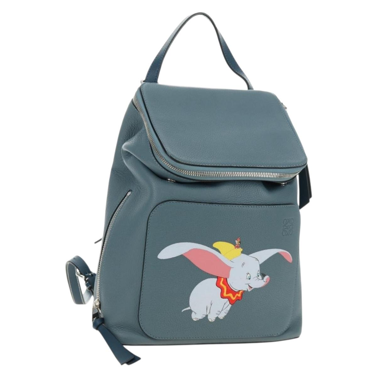 LOEWE Dumbo Goya Disney Collaboration Backpack Leather Silver Blue Auth 185303SAM