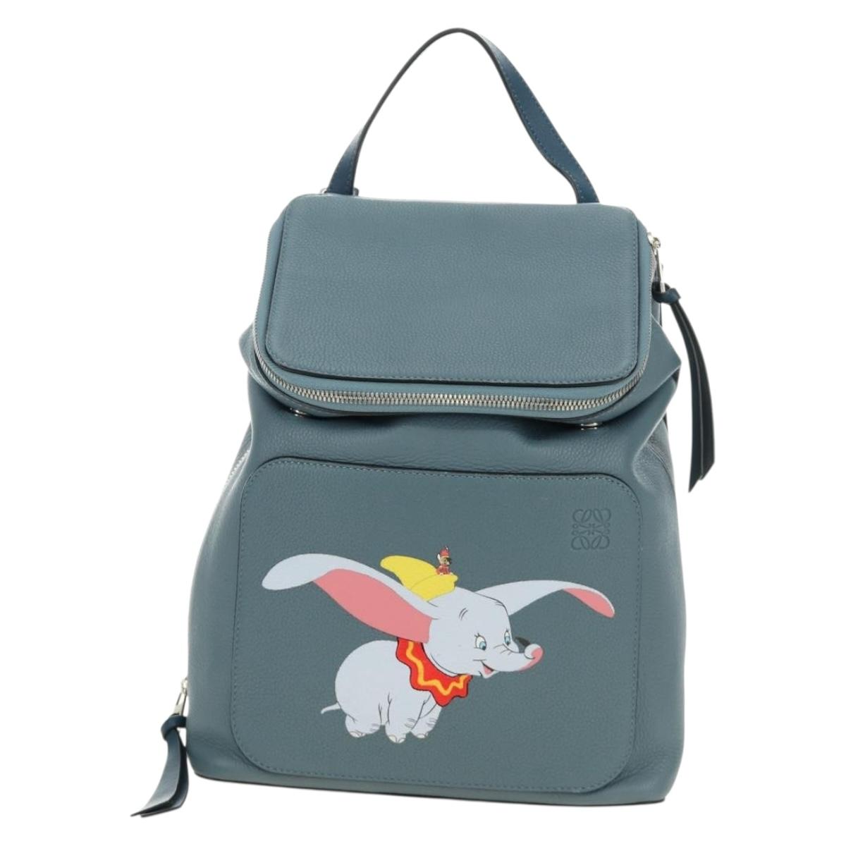 LOEWE Dumbo Goya Disney Collaboration Backpack Leather Silver Blue Auth 185303SAM