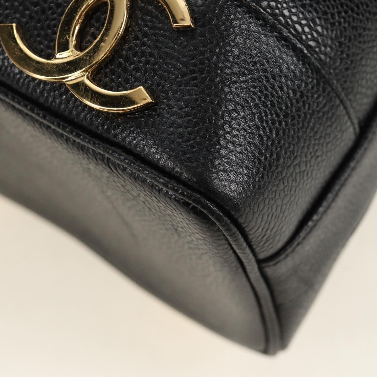 CHANEL Triple Coco Shoulder Bag Caviar Skin Black Gold CC Auth 185305SV