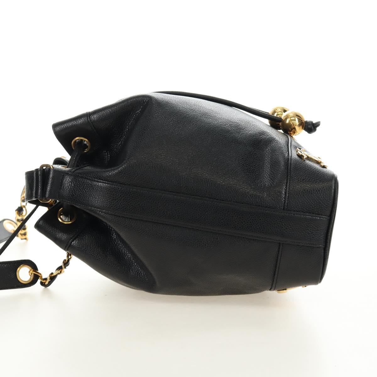 CHANEL Triple Coco Shoulder Bag Caviar Skin Black Gold CC Auth 185305SV