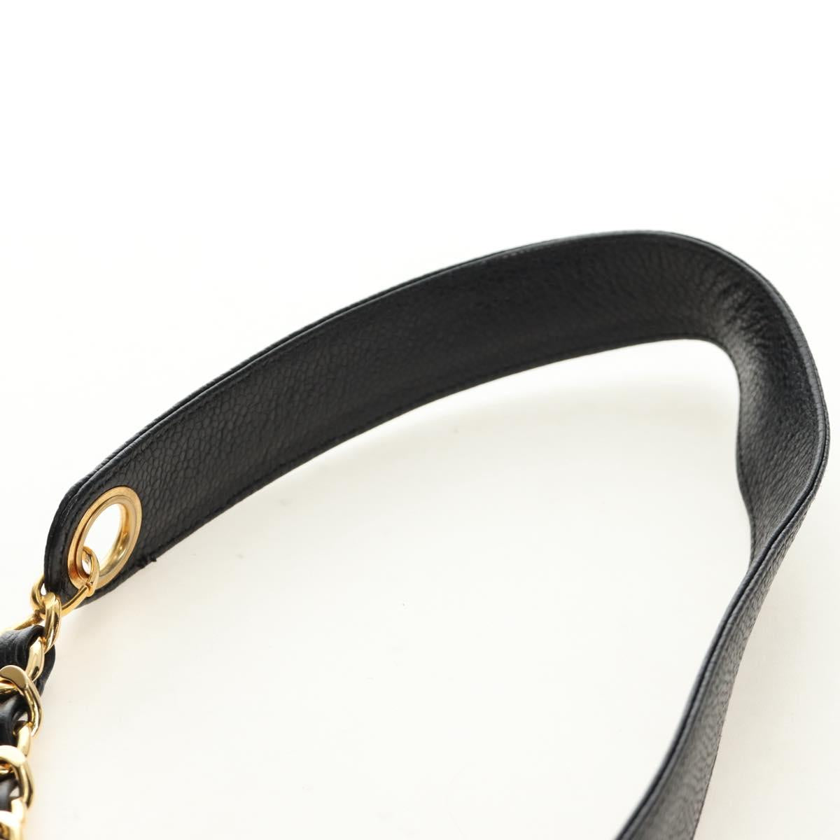 CHANEL Triple Coco Shoulder Bag Caviar Skin Black Gold CC Auth 185305SV
