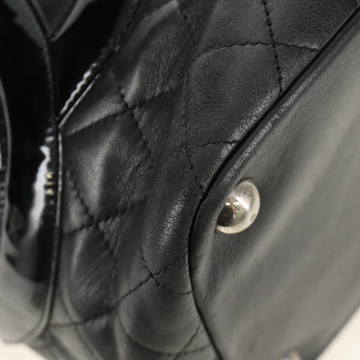 CHANEL Cambon Line Matelasse Tote Bag Leather Black Silver CC Auth 185306V