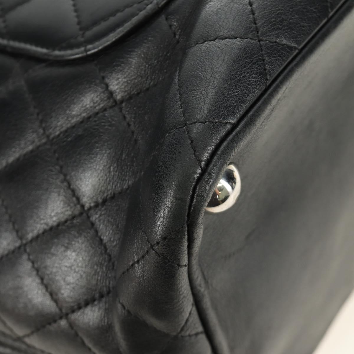 CHANEL Cambon Line Matelasse Tote Bag Leather Black Silver CC Auth 185306V