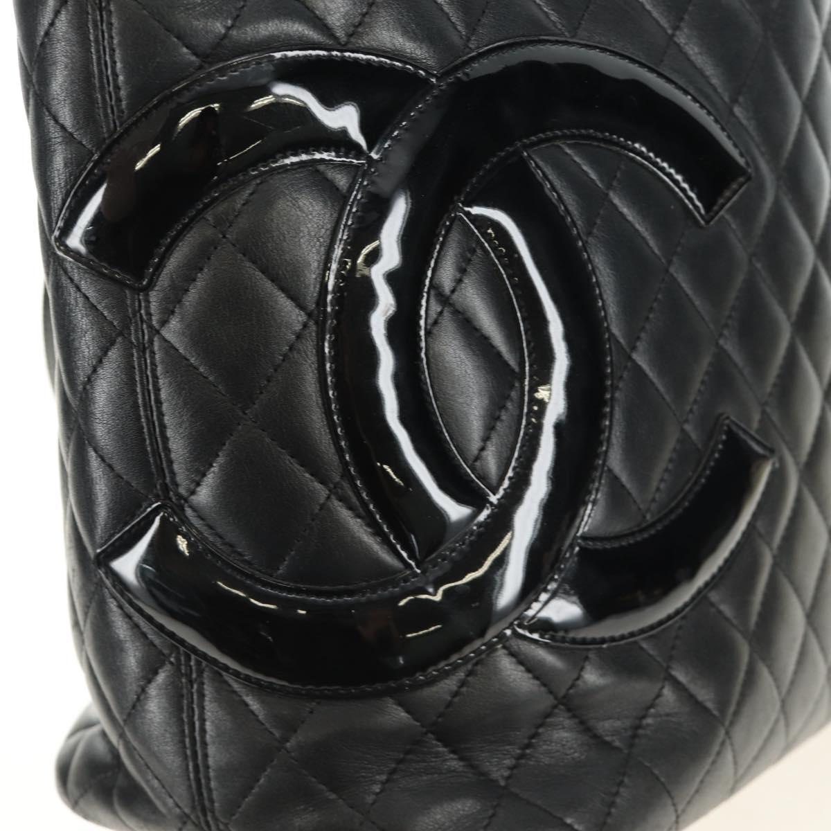 CHANEL Cambon Line Matelasse Tote Bag Leather Black Silver CC Auth 185306V