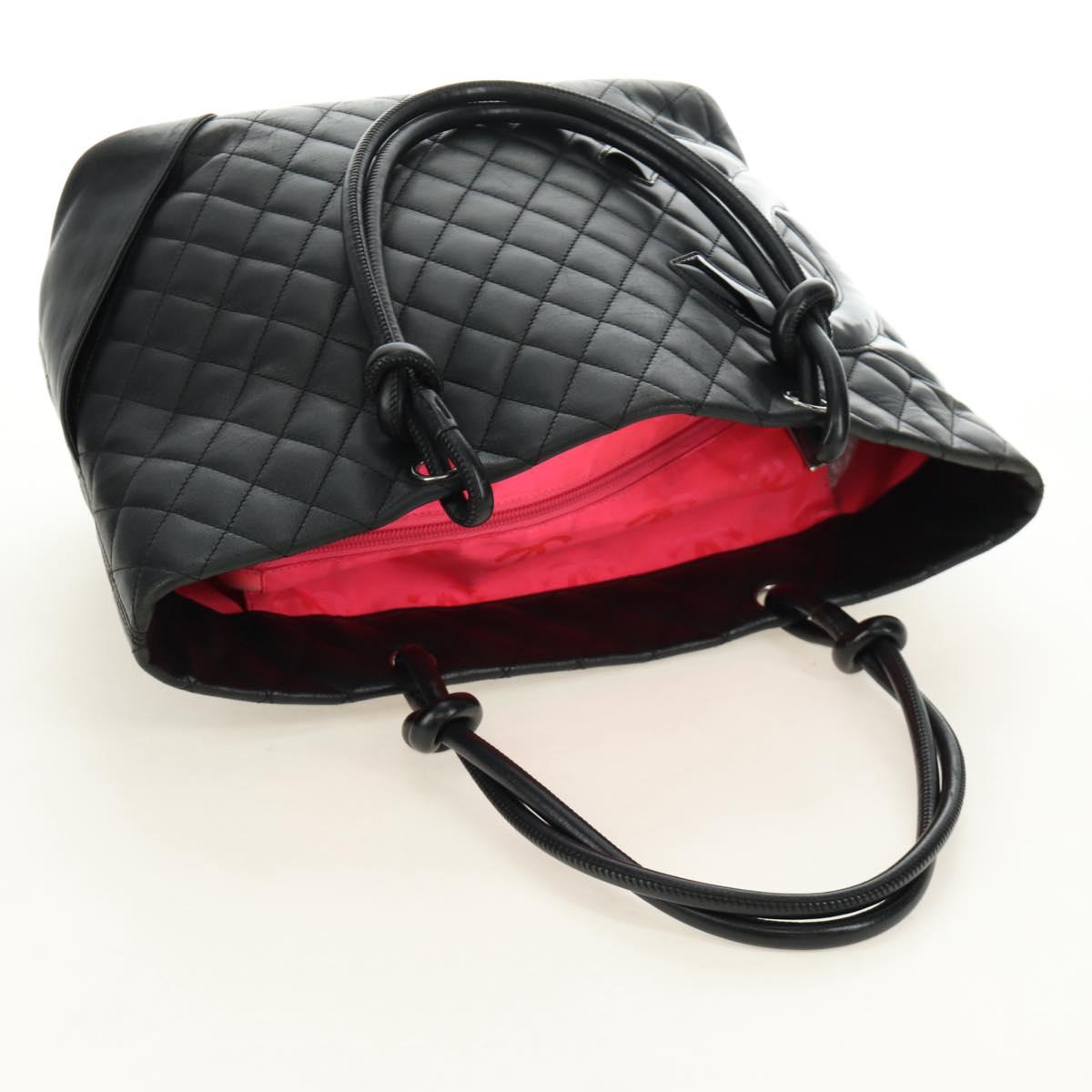 CHANEL Cambon Line Matelasse Tote Bag Leather Black Silver CC Auth 185306V