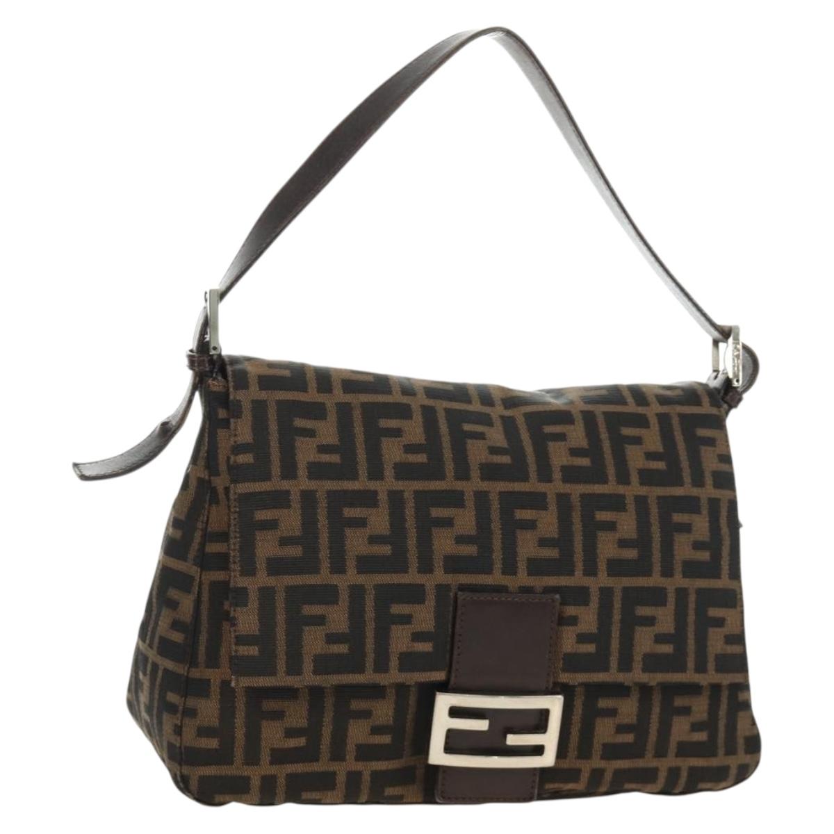 FENDI Zucca Canvas Mamma Baguette Shoulder Bag Black Brown Auth 185309M