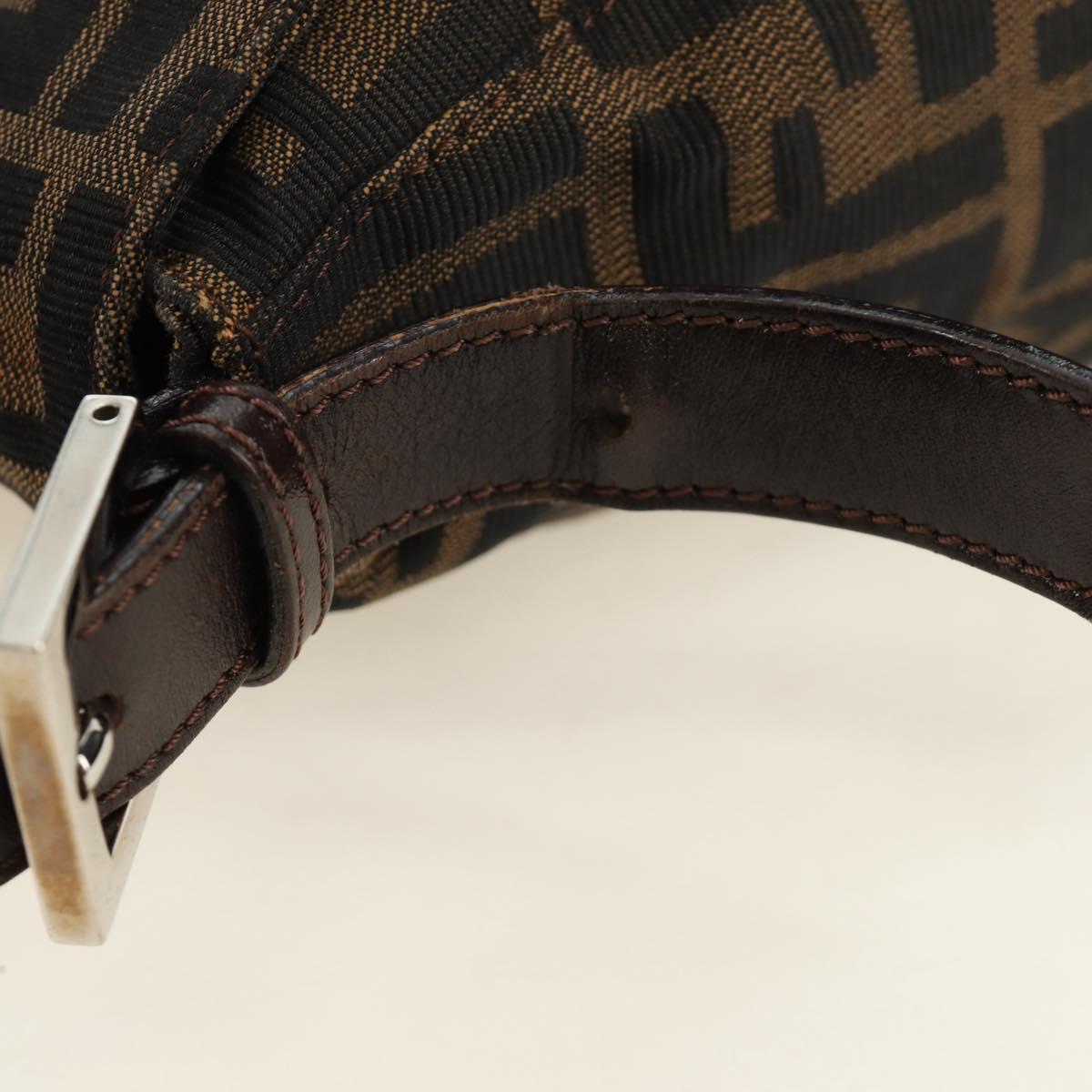 FENDI Zucca Canvas Mamma Baguette Shoulder Bag Black Brown Auth 185309M