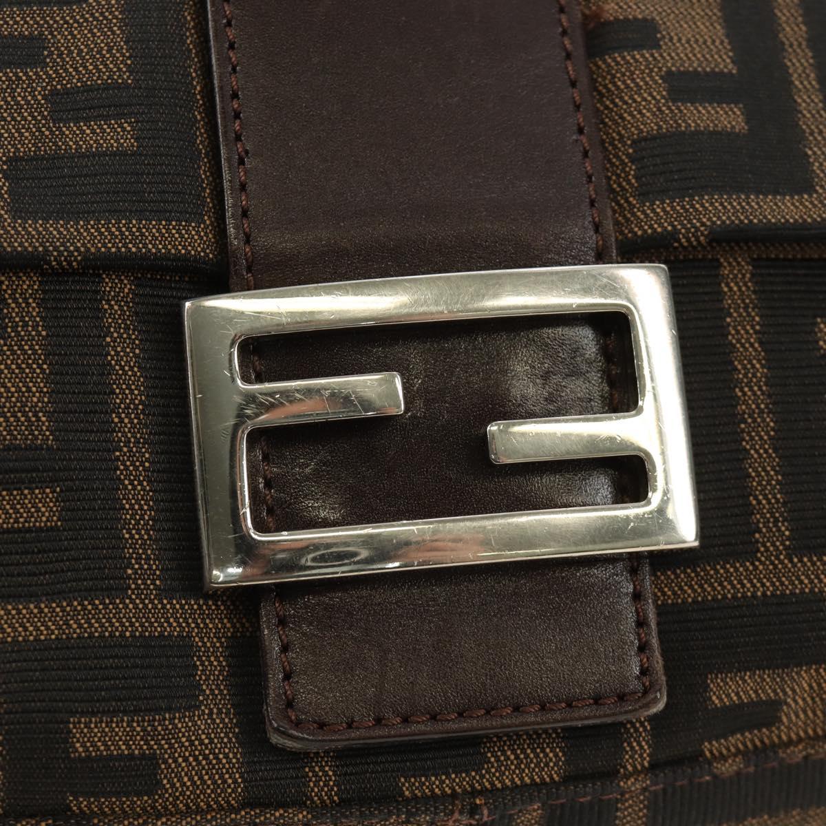 FENDI Zucca Canvas Mamma Baguette Shoulder Bag Black Brown Auth 185309M