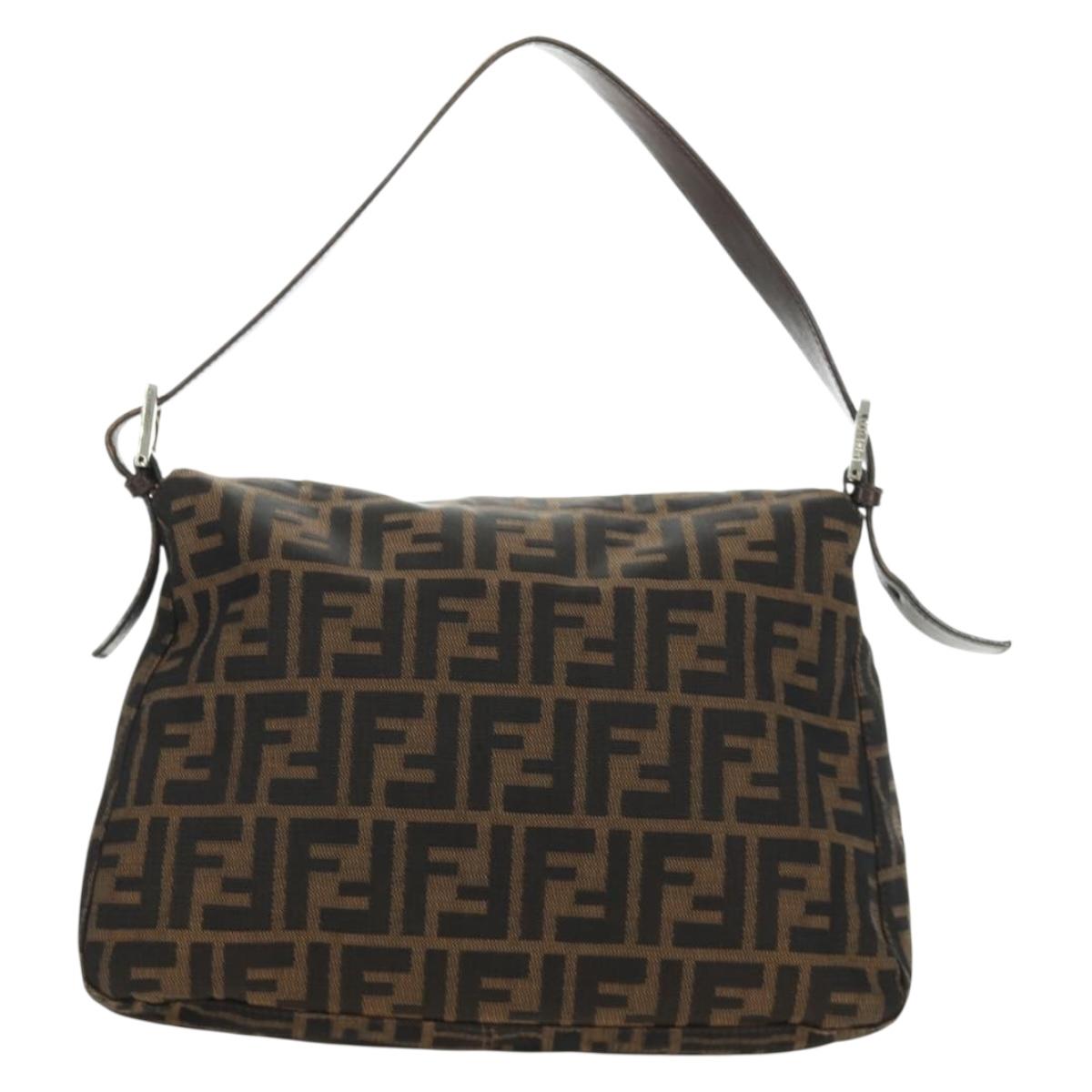 FENDI Zucca Canvas Mamma Baguette Shoulder Bag Black Brown Auth 185309M