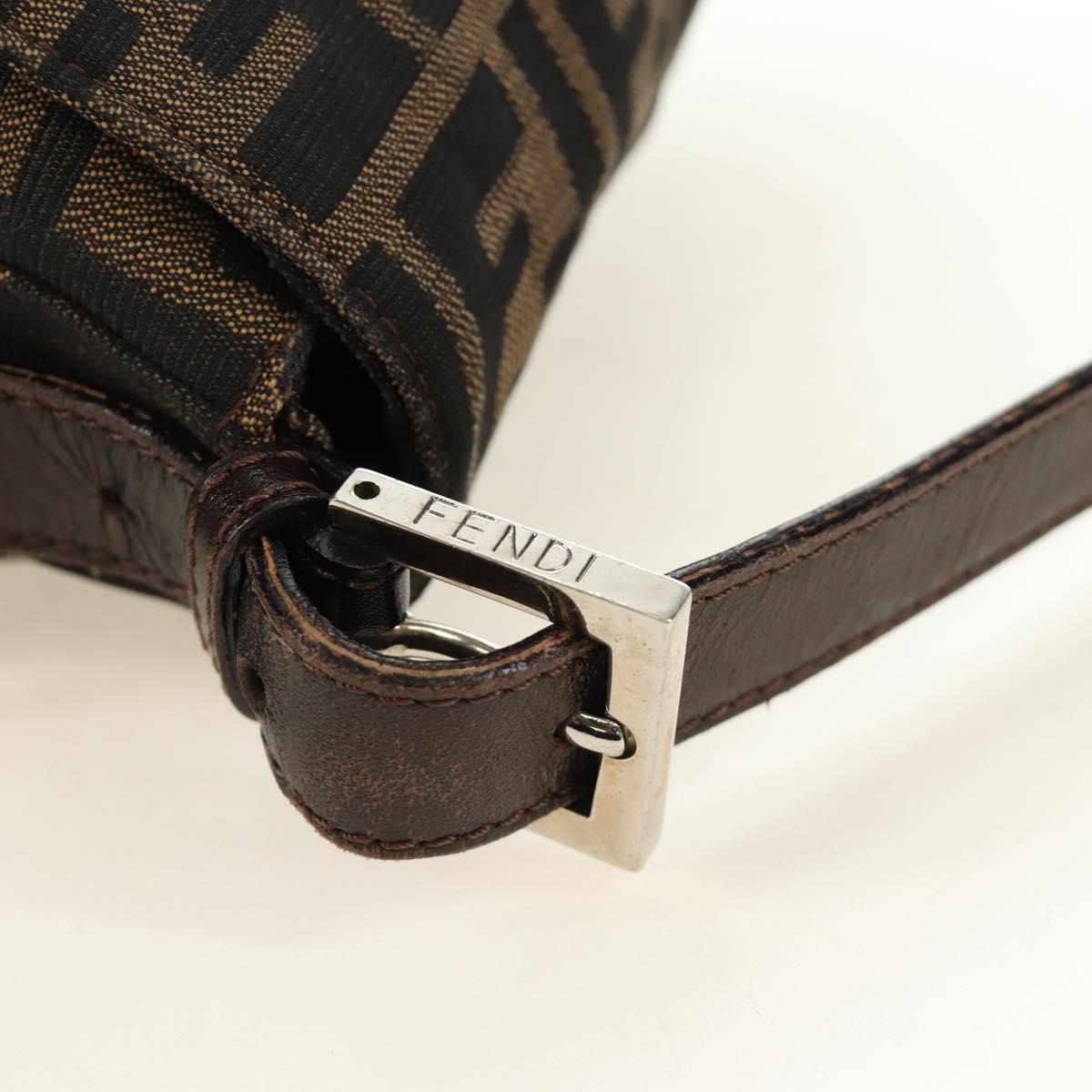FENDI Zucca Canvas Mamma Baguette Shoulder Bag Black Brown Auth 185309M