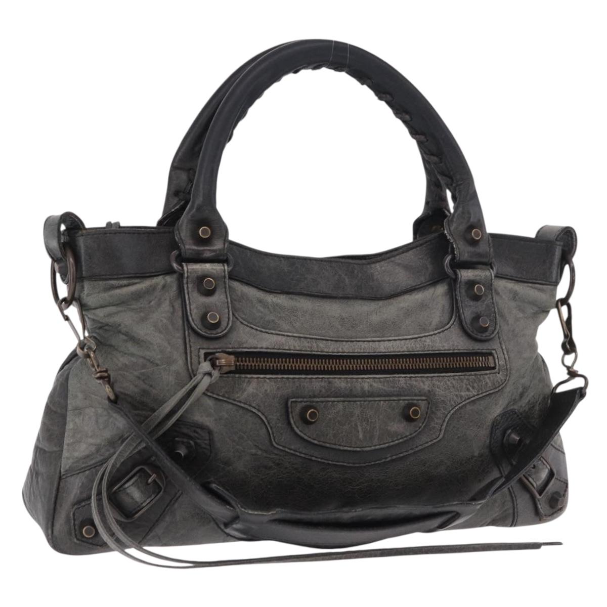 BALENCIAGA The First Hand Bag Leather 2way Gray 103208 Auth 185310A