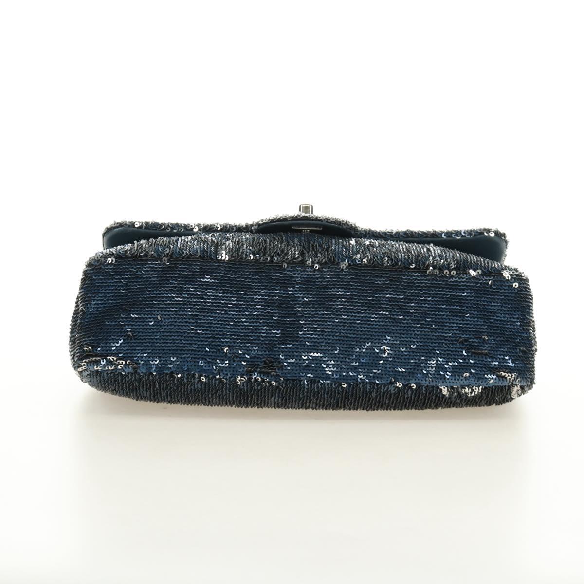CHANEL Coco Cuba Chain Shoulder Bag Sequin Blue Silver CC Auth 185311SM