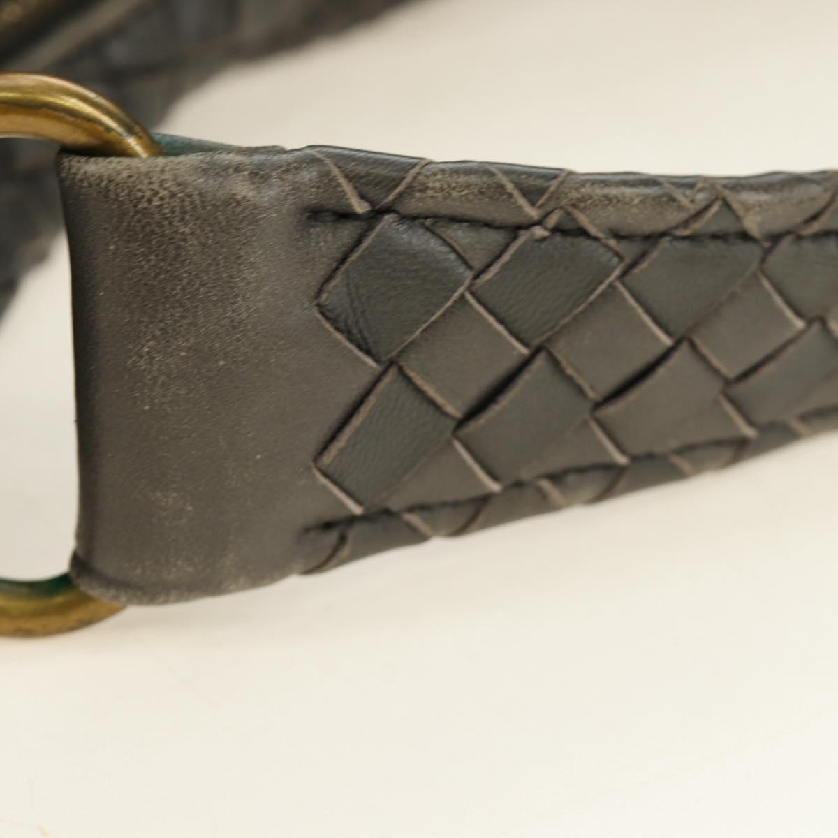 BOTTEGA VENETA INTRECCIATO Shoulder Bag Leather Gray Gold Auth 185312M