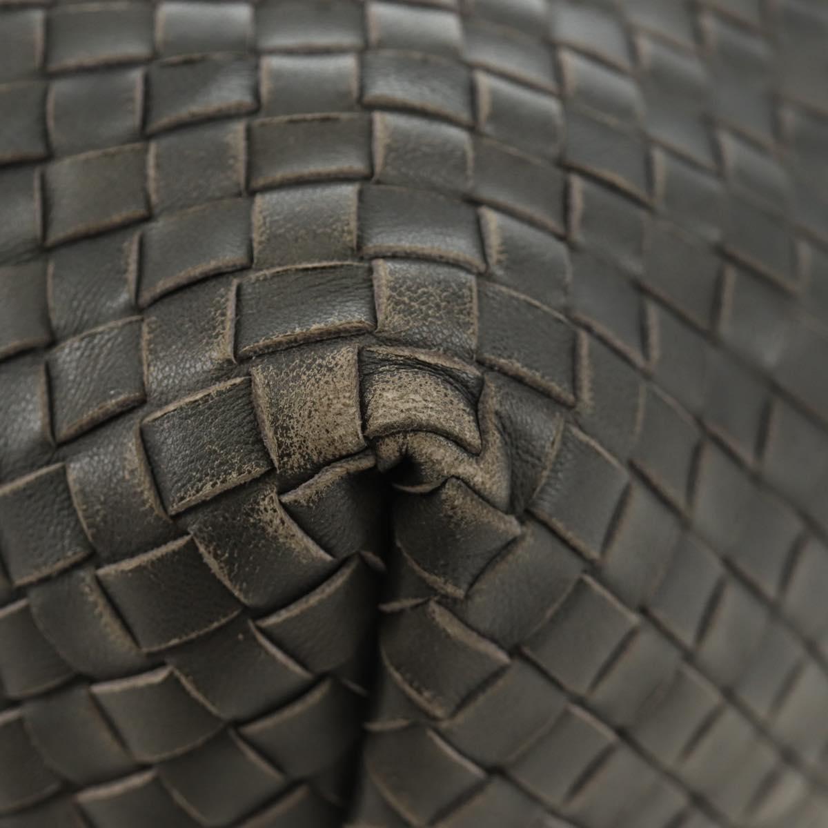 BOTTEGA VENETA INTRECCIATO Shoulder Bag Leather Gray Gold Auth 185312M